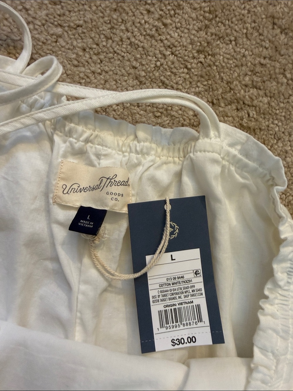Universal Thread Cotton White Spaghetti Strap Ruffle Shift Dress Size Large - Picture 9 of 10